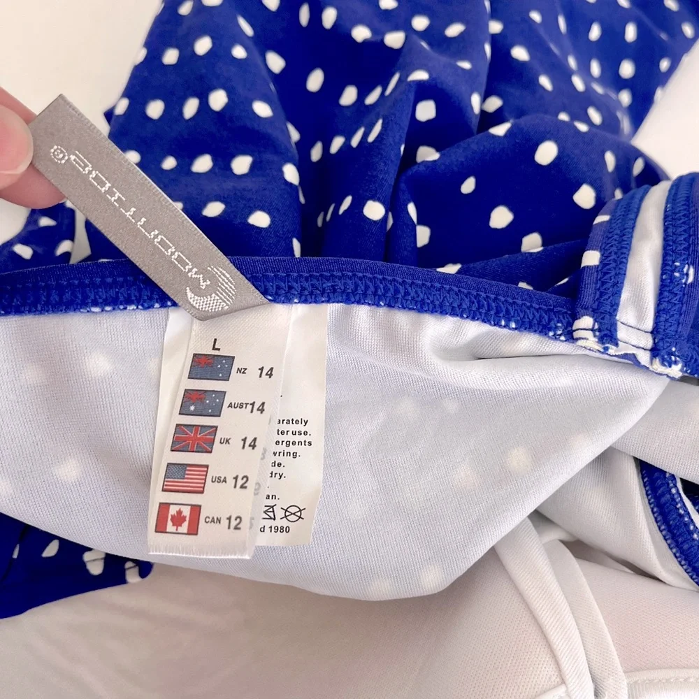 Moontide Blue and White Polka Dot Retro One Piece Bathing Suit, Size 12